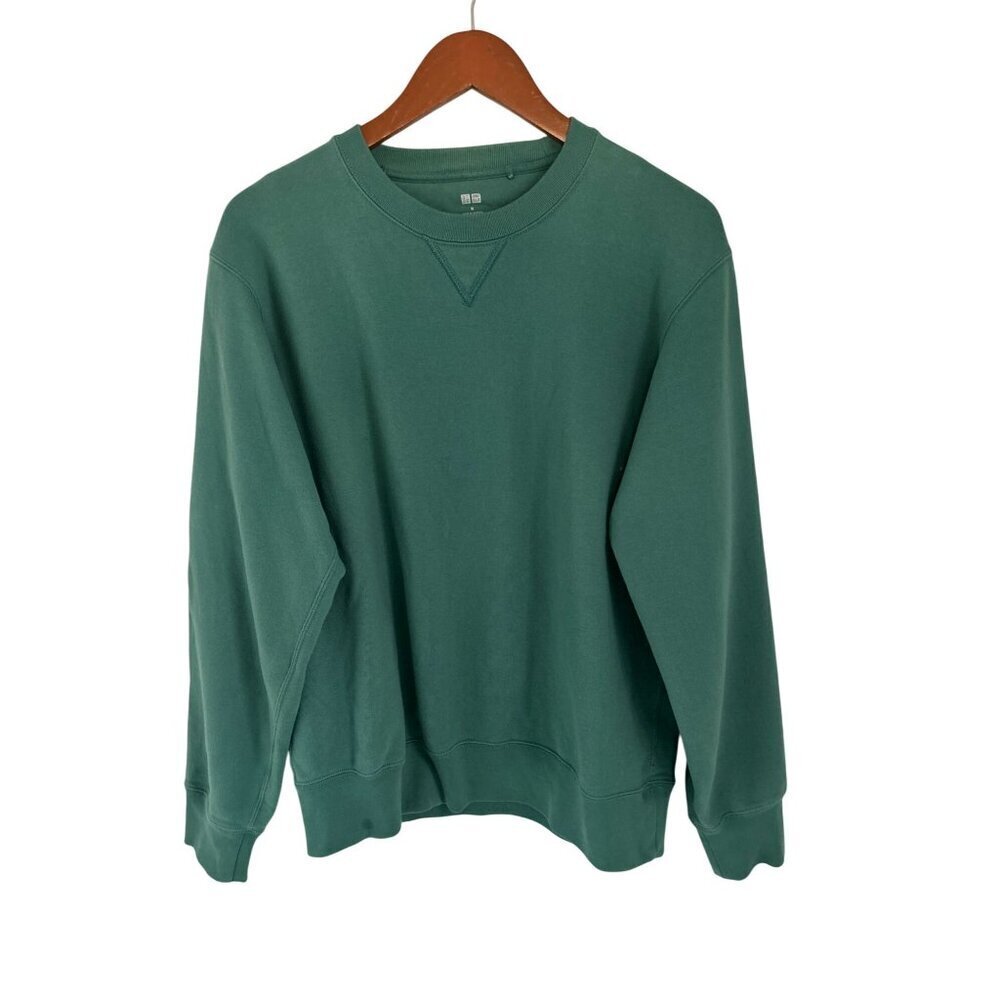 UNIQLO Sweatshirt Cotton Green Crewneck Med Weight Pullover Size Med - Picture 2 of 7